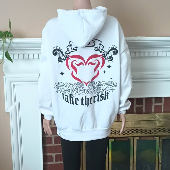 Orange Kiss Women's White Hoodie M Take the Risk with Red Heart - Picture 6 of 10